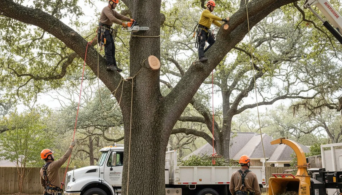 Tree removal crew working on hazardous tree in Columbia, MO