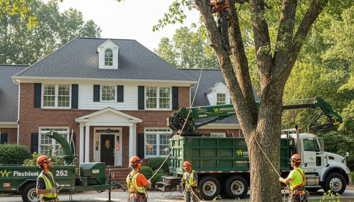 Tree service crew removing a tree in Columbia, MO for safe property protection